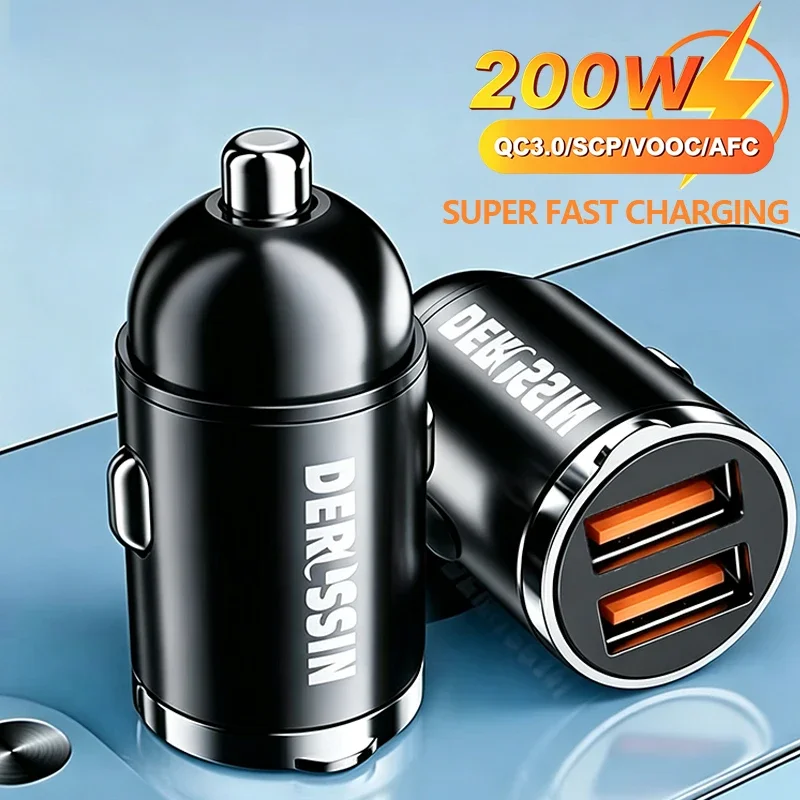 High Power 200W Super Fast Car Charger Dual USB Output Portable Cigarette Lighter Charger for All iOS Android Devices