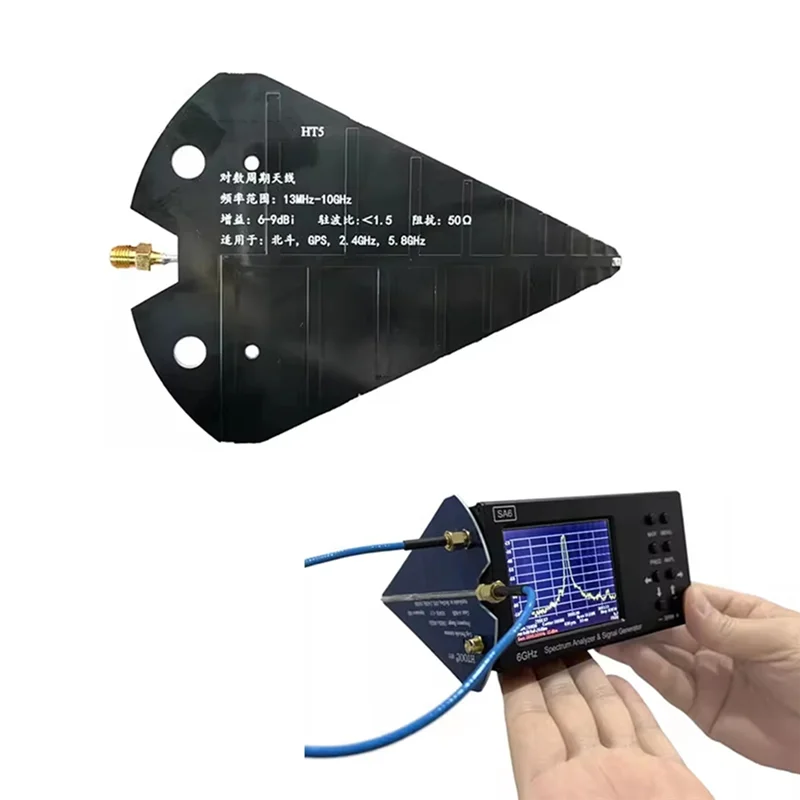 Superior HT5 Portable Log Periodic Antenna 1300Mhz-10Ghz Wideband High Gain 6-9Db 50Ω For VHF UHF SHF Communication Radar