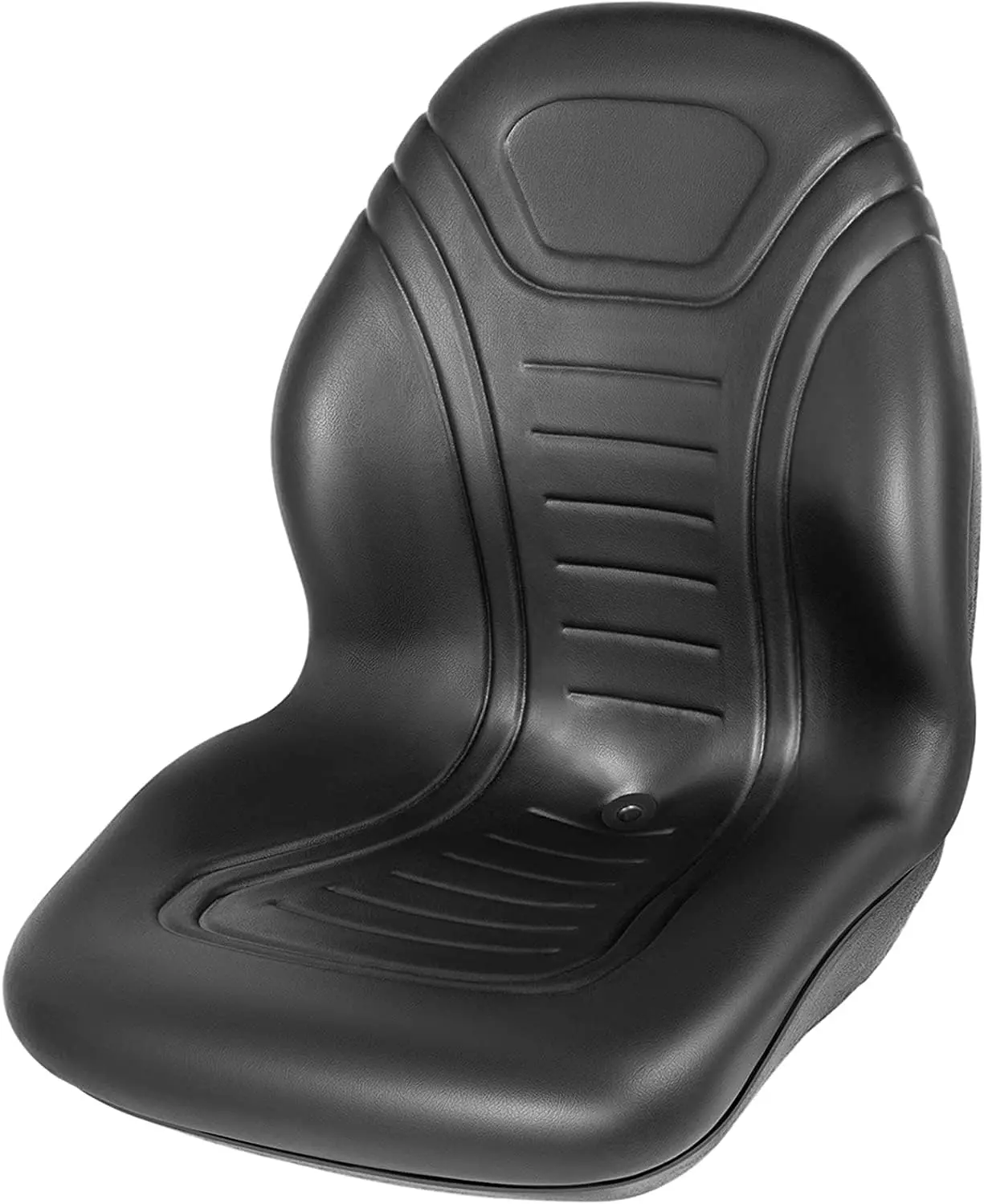 Universal Lawn Tractor Seat Replacement, Compact High Back Mower Seat, Black Vinyl Forklift Seat, Central Drain Hole Skid Steer