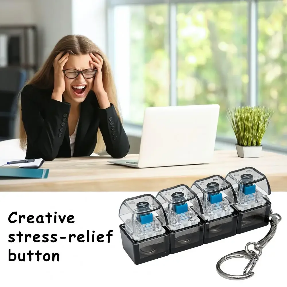 1Pcs Fidget Keyboard Toy with Light Stress Relief Transparent Cap LED Light Fidget Keyboard Finger Clicker Keychain