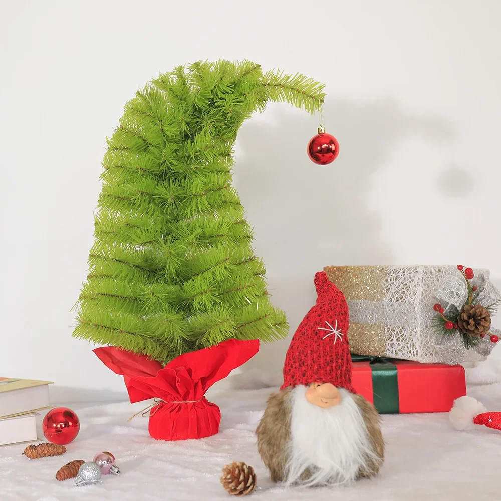 

Christmas Crooked Tree Mini Desktop Small Home Grass Green 60cm PVC Material Desktop Christmas Tree Set Decoration Supplies