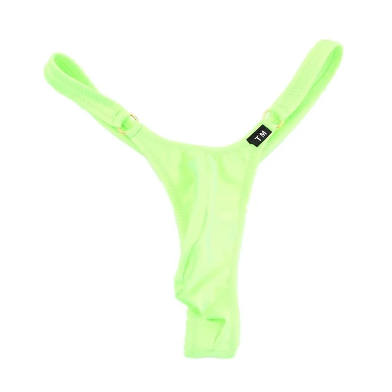 Men's Ice Silk G-string, Low-rise with Metal Ring, Elastic T-back Underwear with U-shaped Pouch