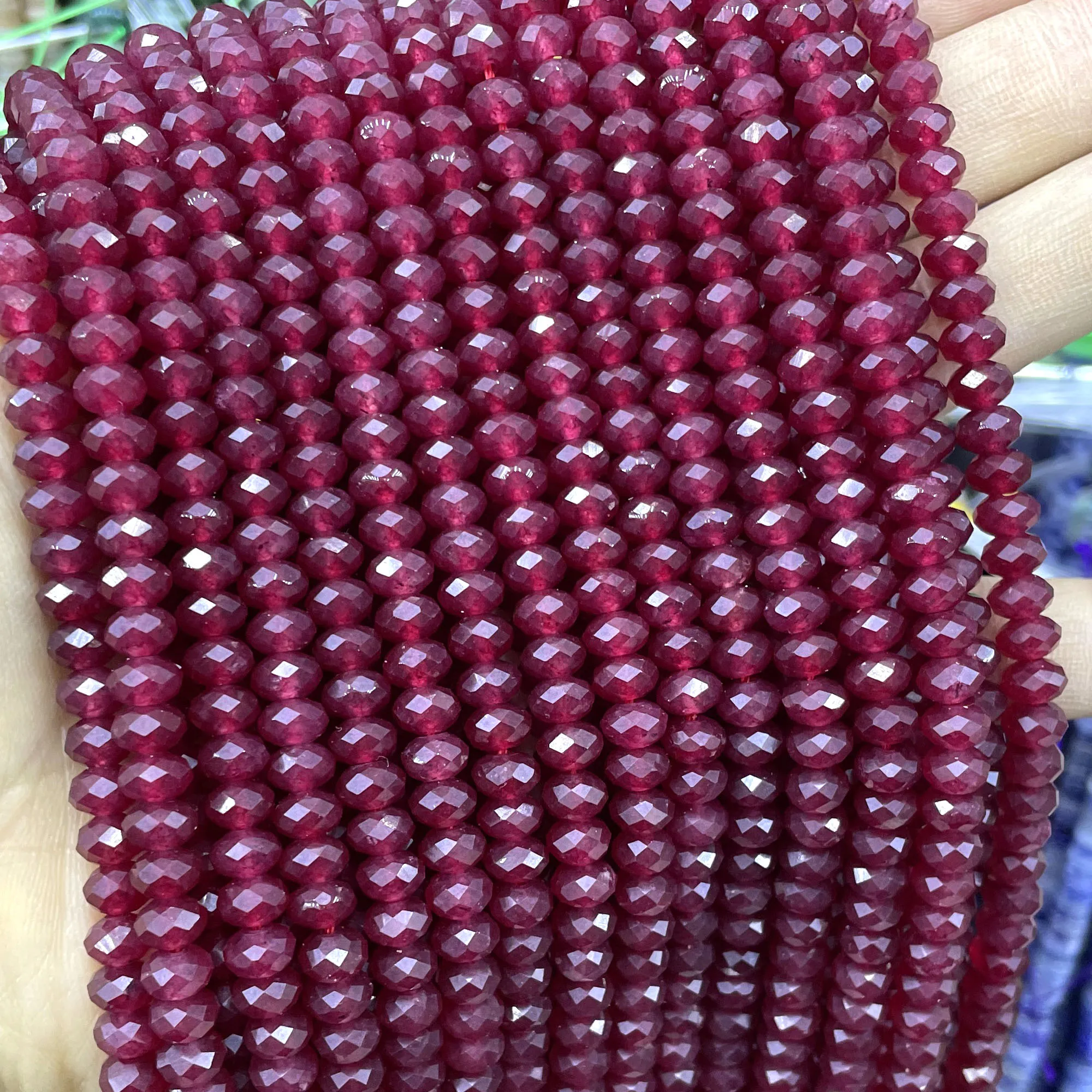 4X6MM Faceted Natural Stone Ruby Red Chalcedony Abacus Rondelle Spacer Beads For Jewelry Making Diy Bracelet Accessories 7.5\'