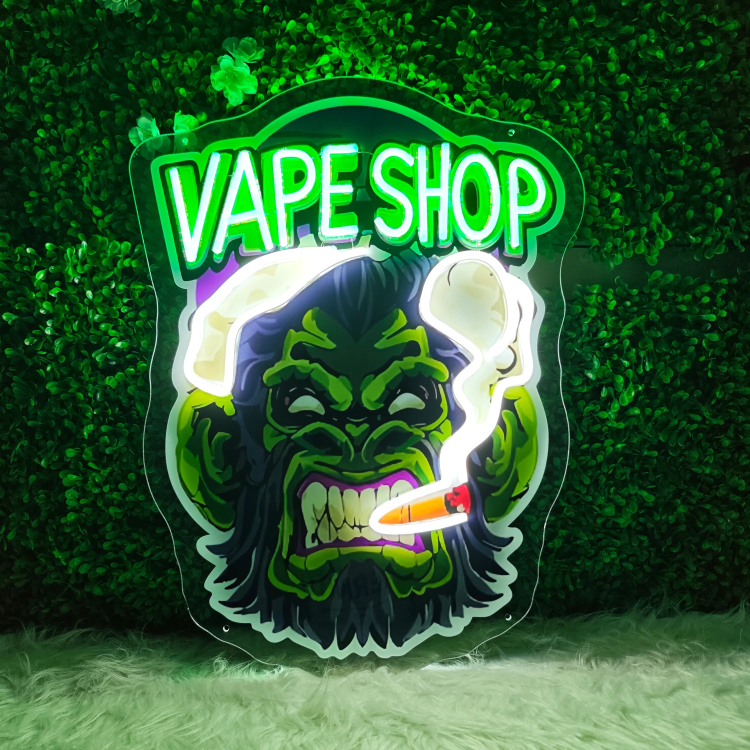 Lampu neon "Beast E-cigarette" dengan efek neon LED gaya anime cocok untuk menghias kepala pintu toko.