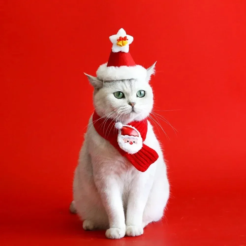 Pets Christmas Scarf Hat Warm Knitted Costume Cat and Dog Cartoon Elk Snowman Knitted Comfortable Scarf Pet Dress Up Supplies