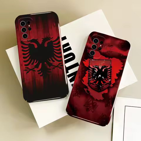 D-Double-headed eagle A-Albania Flag phone case For Samsung Galaxy S24 S23 S22 S21 S20 FE Ultra Plus 4G 5G Matching Film