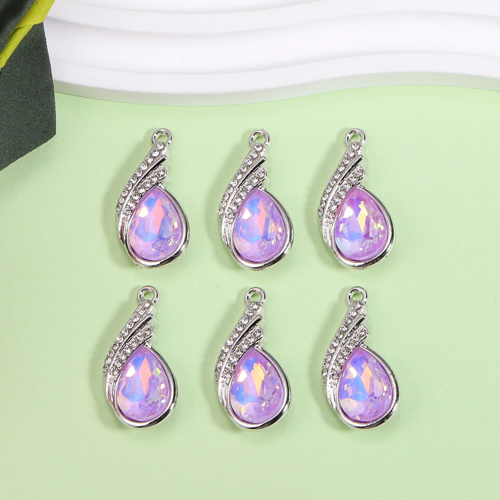 6Pcs/Set Fashion Drop Rhinestone Crystal Charm Pendant for Women\'s Necklace Keychain Diy Jewelry Making Accessories Wholesale