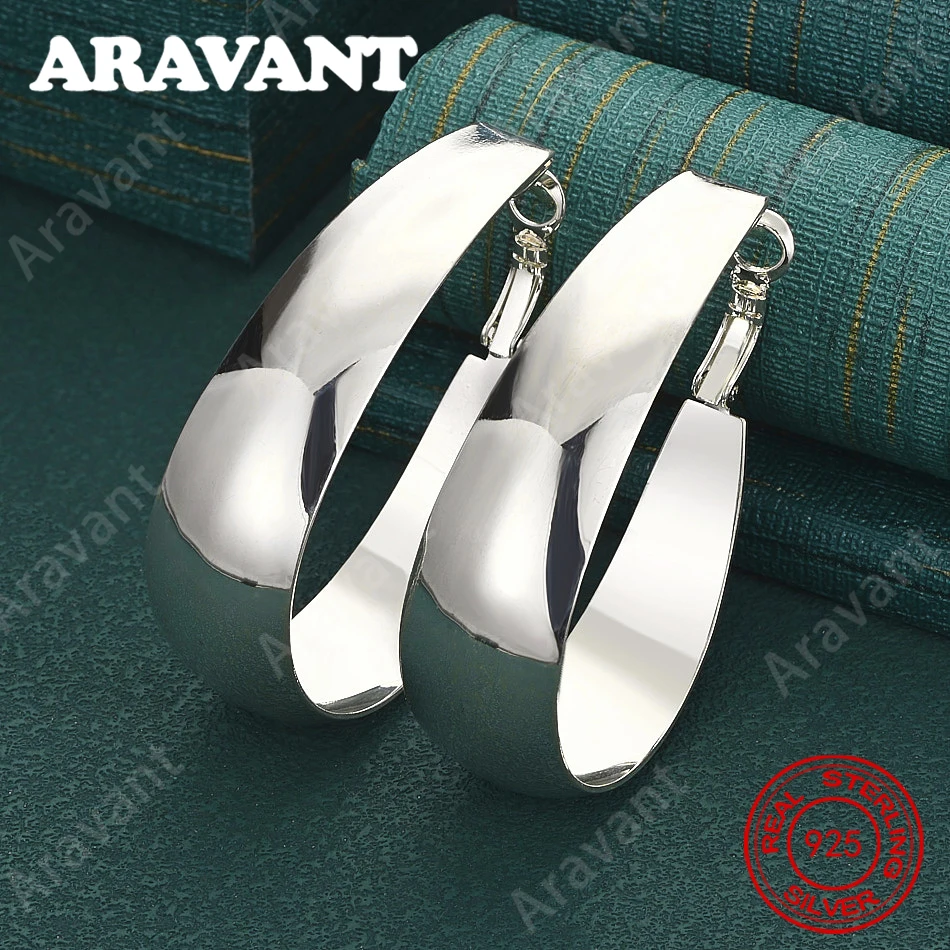 

925 Sterling Silver Polished Long U-Shaped Hoop Earrings - A Fresh And Elegant Design For Women'S Engagement Jewelry