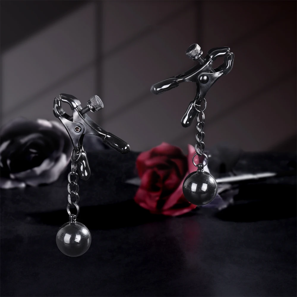 Nipple Clamps Metal Ball with Weights Adjustable Breast Clips Body Jewelry Adult Sex Toys for Women and Couples Pleasure