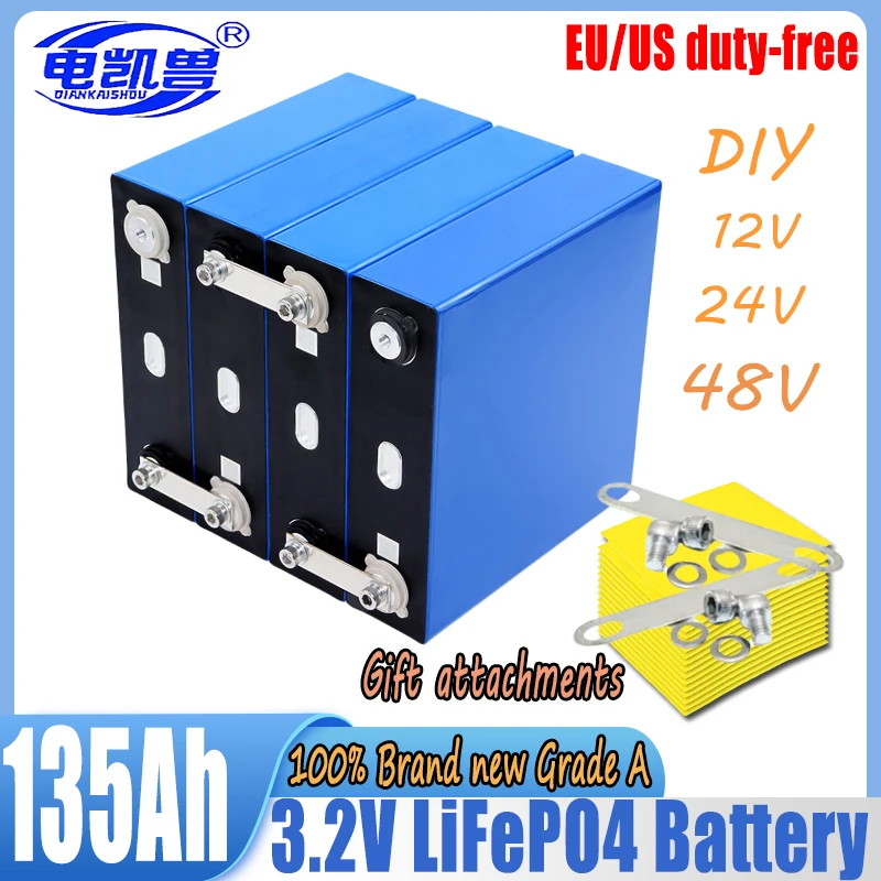 

2024 new 3.2v 135Ah lifepo4 Rechargeable Battery DIY 12V 24V 48V cycle package ldp lithium cell lithium iron phosphate duty-free