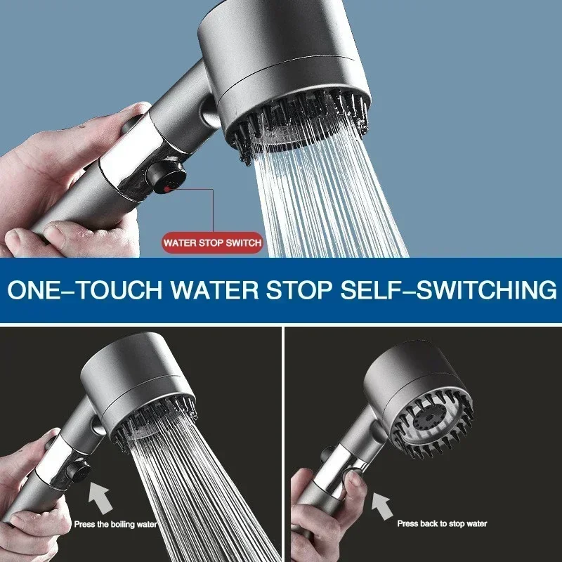 High Pressurized Filter Shower Head 3-mode Adjustable Spray With Massage Brush Rain Faucet Shower Set Bathroom Accessory