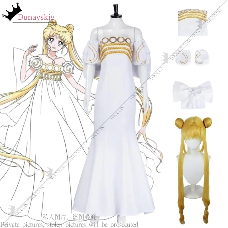 Princess Serenity Tsukino Usagi Cosplay Costume Wig Woman Dress Halloween Party Role Play Moon Comic-Con Disguise Character