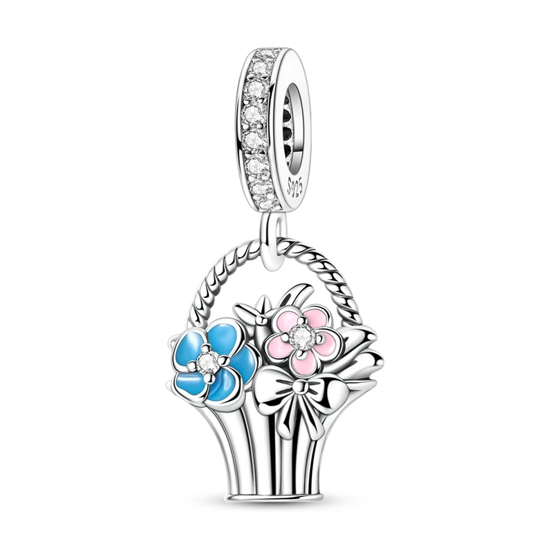 

925 Sterling Silver Charms Bead Flower Basket Dangle Fit Original Bracelet DIY Women Jewelry
