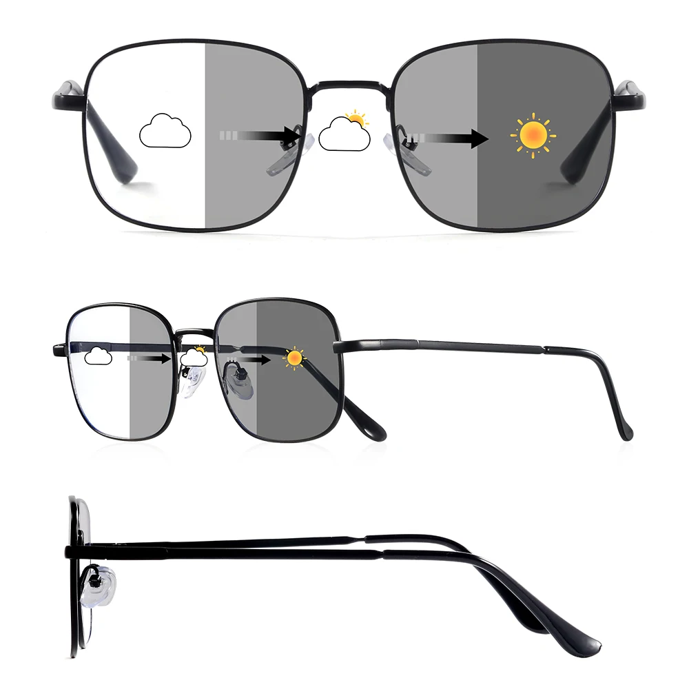CRIXALIS Photochrome quadratische Sonnenbrille für Damen und Herren, Metallrahmen-Design, Dekoration, Alltag, Sonnenscheinbrille, UV400-Schirm – Detail 5