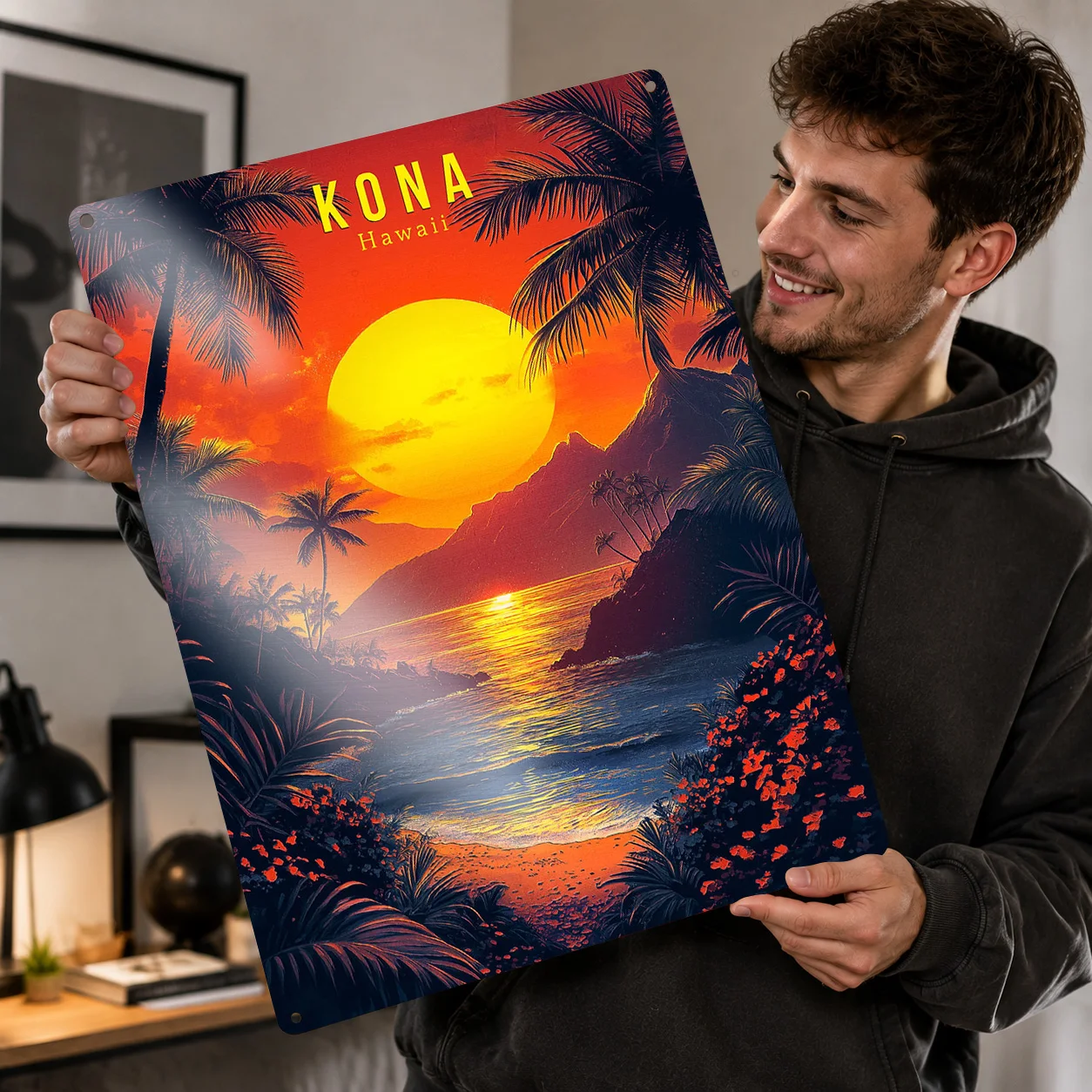 Kona Hawaii Travel 3D Texture Printed Poster Custom Vintage Metal Tin Plate Sign for Wall Art Living Room Decoration Interior