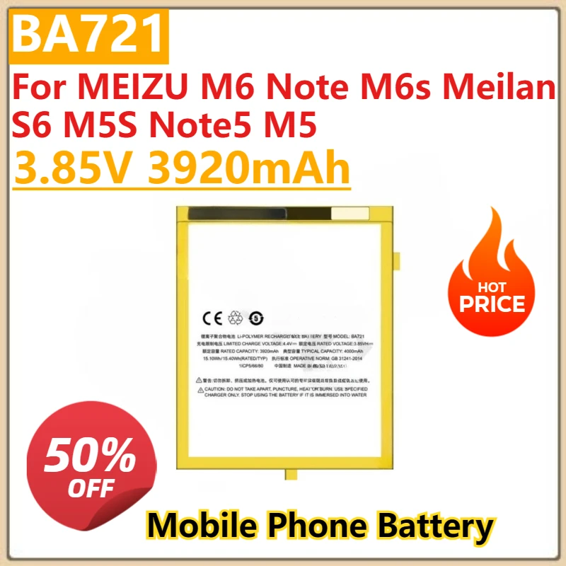 

New BA721 BA712 BA612 BA621 BT710 Battery For MEIZU M6 Note M6s Meilan S6 M5S Note5 M5 Note Meizu M5c Phone Batteries