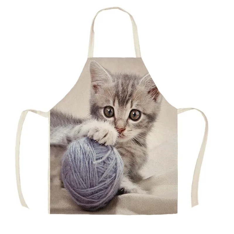 Kitchen Apron  Lovely Cat Printed Linen Aprons for Men Women Home Cleaning Tools Cooking Baking Accessories Delantal Cocina