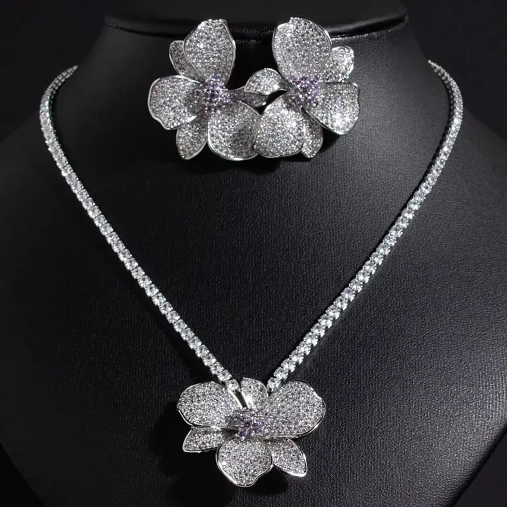Popular High-end Flower Set Ladies Bridal Jewellery Necklace Earrings Set Bridal Wedding Party Dress Dinner Accessories M-34