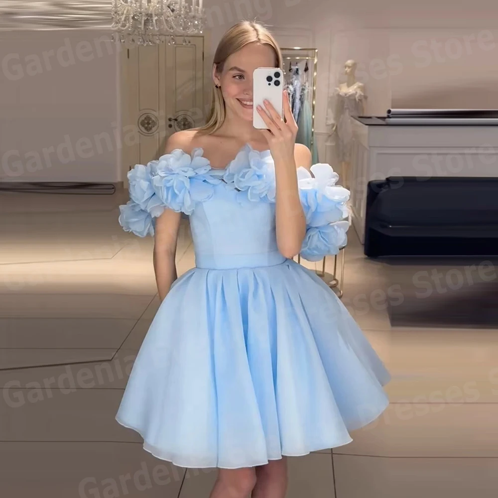 Élégant Mini une ligne femmes robes De soirée épaules dénudées fleurs robes De bal personnalisé retour robes De Fiesta Elegantes