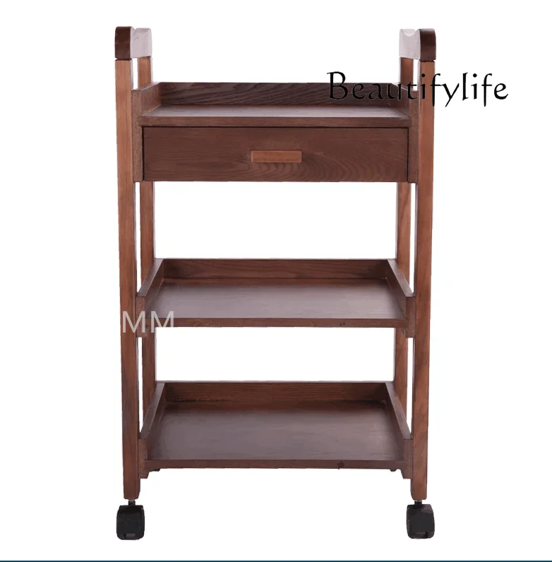 JJ Solid wood beauty cart Multifunctional three-layer shelf Tool cart Nail art trolley with drawer