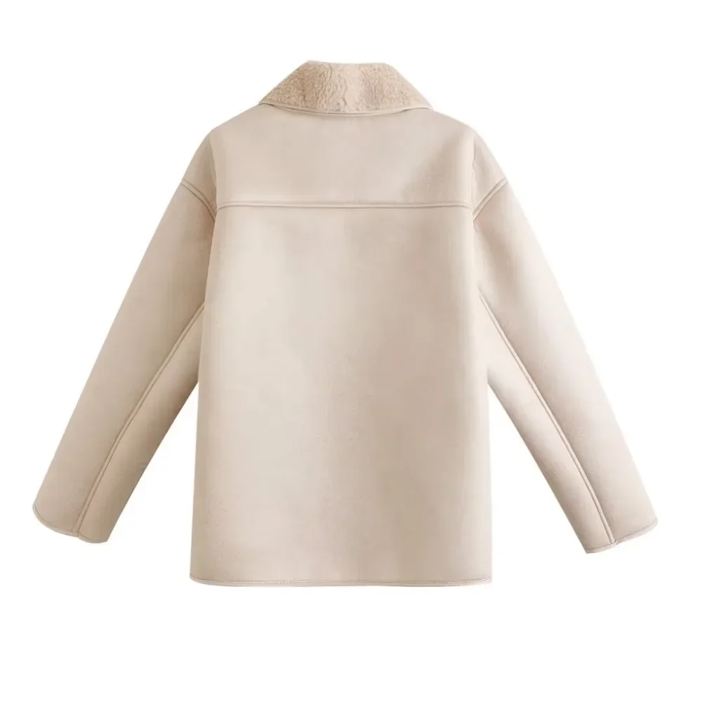 Gorgeous Winter Jackets Woman 2024 Synthetic Leather & Skin Women's Winter Coats Lapeled Sheepskin Cardigan Basic Faux Fur Coats image 2