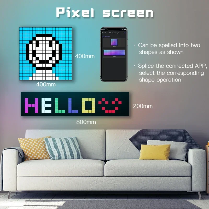 4 in1 LED Splicing Pixel Display Music Sync Ambient Light DIY Text Pattern Bluetooth APP Control for Gaming Room TV Wall Decor