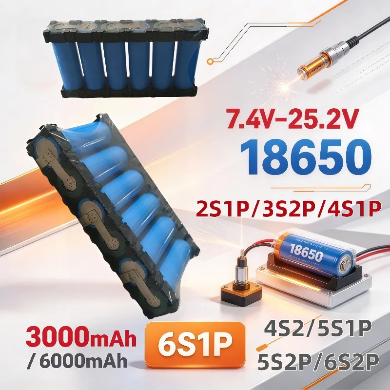 2S1P‑6S2P 18650 Custom Welded Battery Module, 3000mAh‑6000mAh 7.4‑25.2V DIY Battery Pack