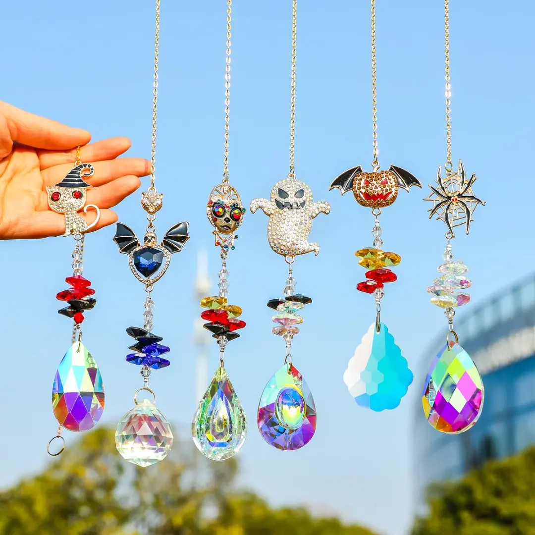 Crystal Suncatcher Halloween Prism Rhinestone Rainbow Maker Window Hanging Garden Decor