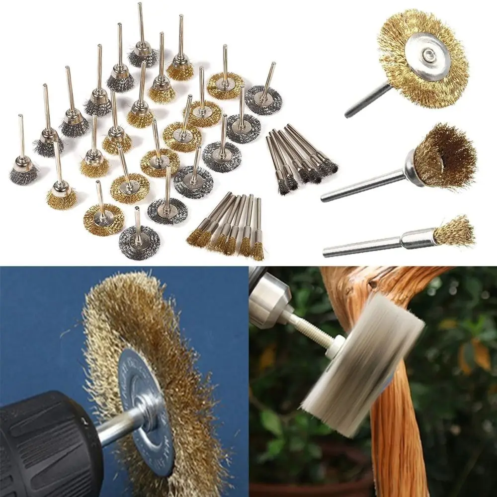 

24/36PCS Brass Brush Kit Wire Wheel Shank 3mm Polishing Grinding Buffing Sanding Rust Removal Engraver Abrasive Accessories