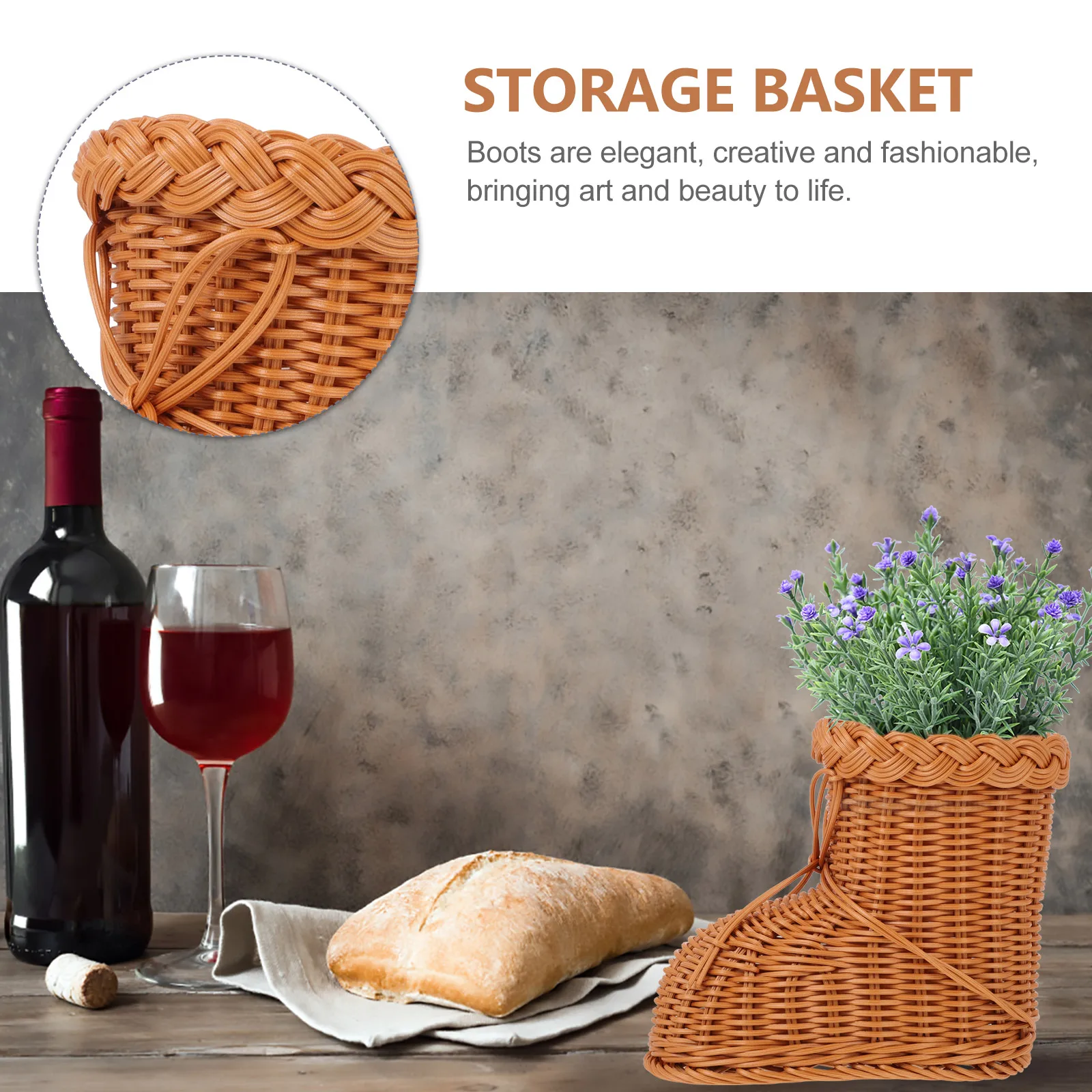 

1Pcs Imitation Rattan Storage Basket Handwoven Decorative Flower Basket for Home Wedding Party Banquet Gift Packing