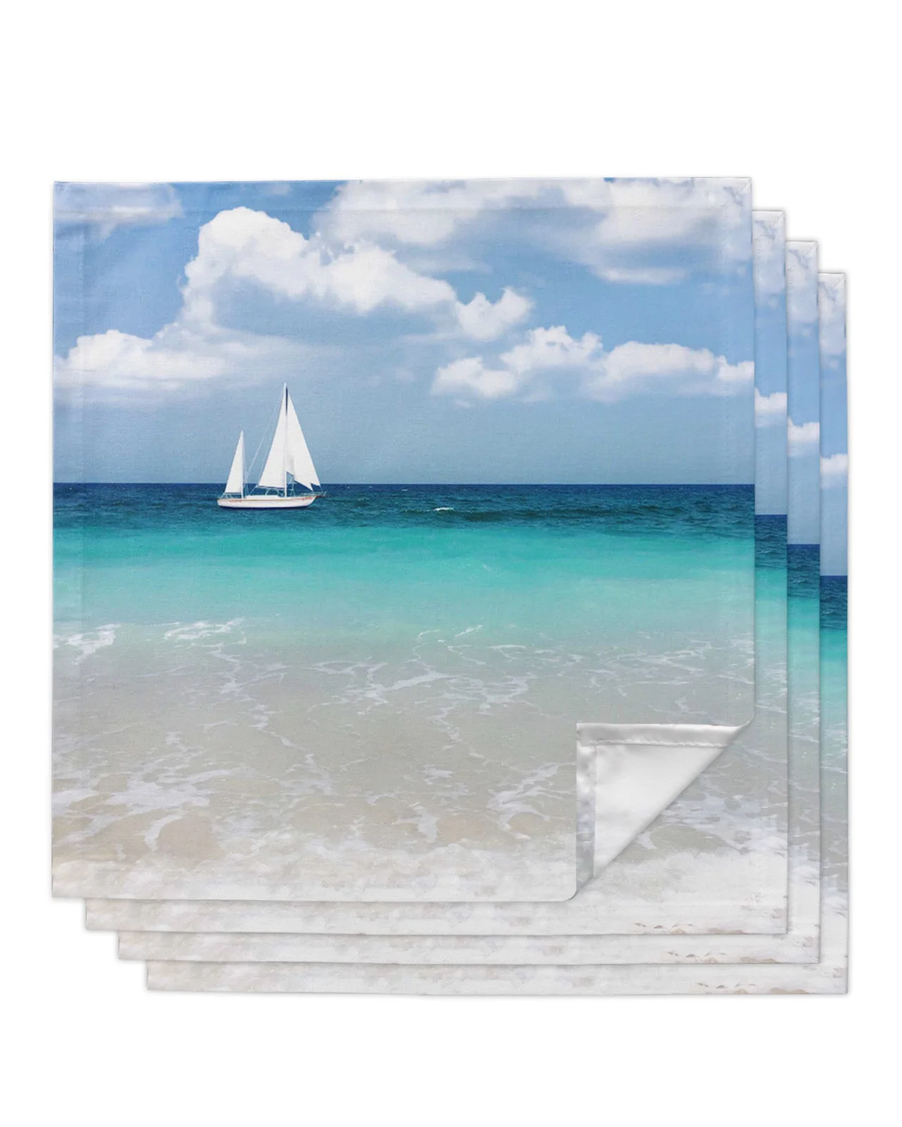 Sea Beach Sailing Clouds 4/6/8pcs Table Napkins Restaurant Dinner Wedding Banquet Decor Cloth Napkins Supplies Party Decoration