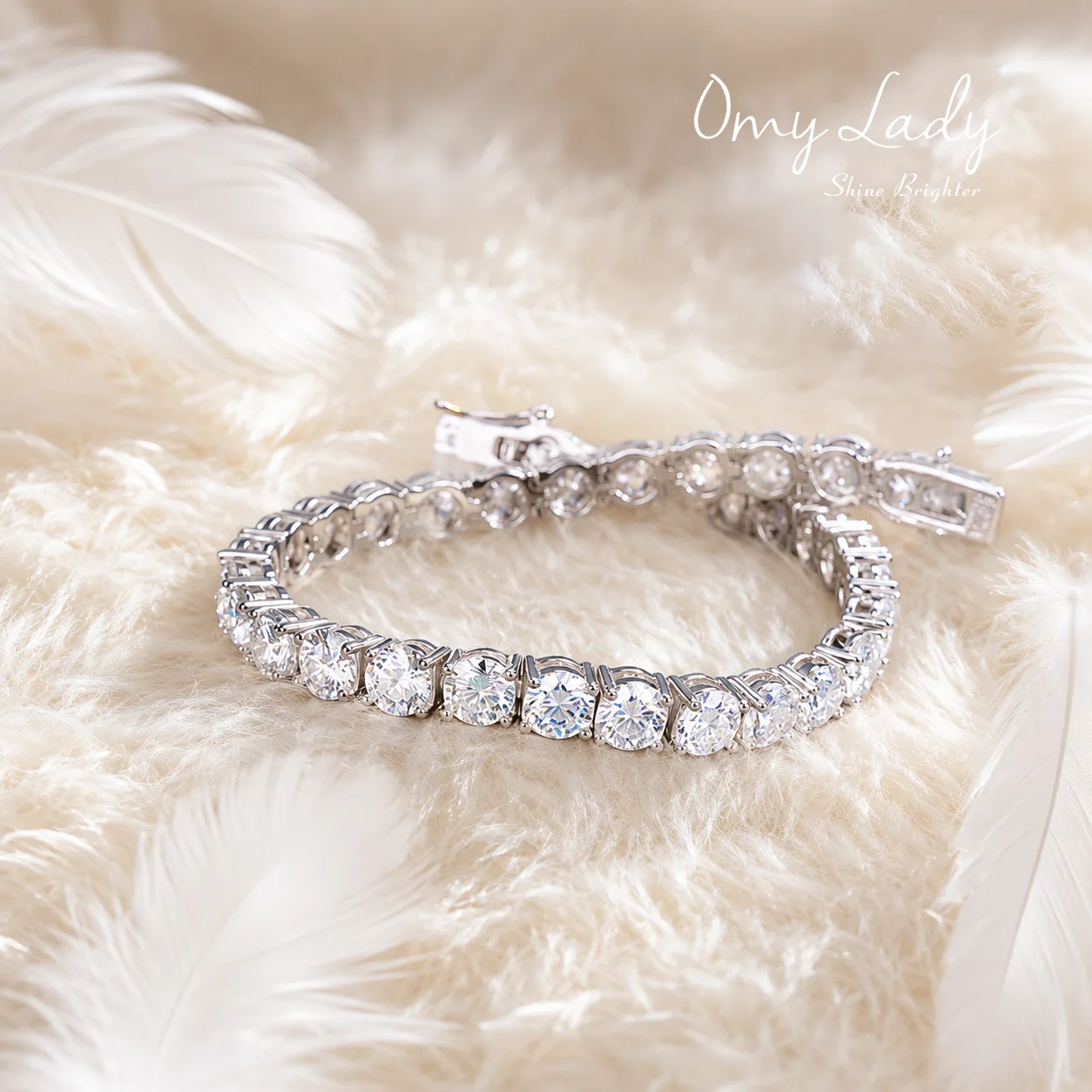 

OMYLADY, Shine Brighter,925 Silver Moissanite Tennis Bracelet, Stone size: 2-6mm, available in gold and silver finishes