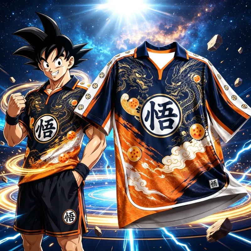 2026 Anime Dragon Ball Goku Print Kurzarm-Polo-Trikot für Herren Y2K Oversized Loose Fit Sport Casual Streetwear Athletisches T-Shirt