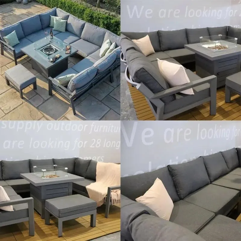 Custom Modern Aluminum Outdoor Sofa Set with Fire Pit High End All Weather Furniture for Courtyard Hotel