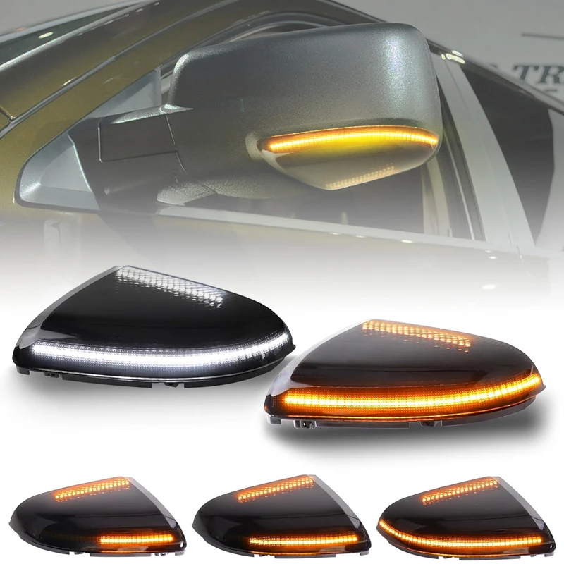 For Dodge Ram 1500 2500 3500 Clear & Smoked Lens LED Side Mirror Lamp Dynamic Turn Signal White Parking Lights