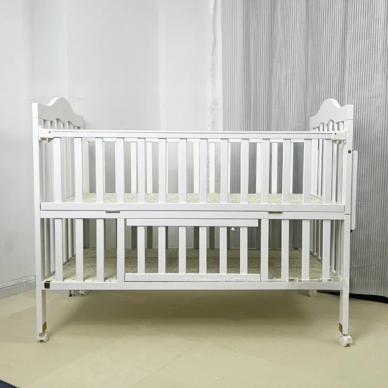 White crib Solid wood newborn home sleeping game bed