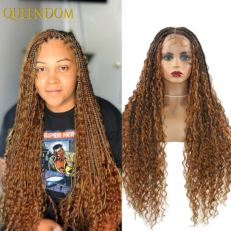 

Synthetic 32 inch Boho Braided Full Lace Wigs Goddess Locs Wig Blonde Color Box Braids Wig Bohemian Lace Frontal Wig Braids Wig