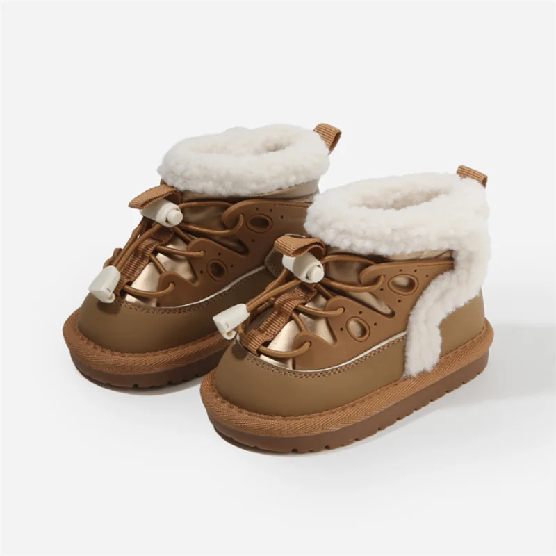 

Winter New Baby Snow Boots Leather Thick Plush Warm Toddler Kids Shoes Fashion Little Girls Boys Boots EU 15-25