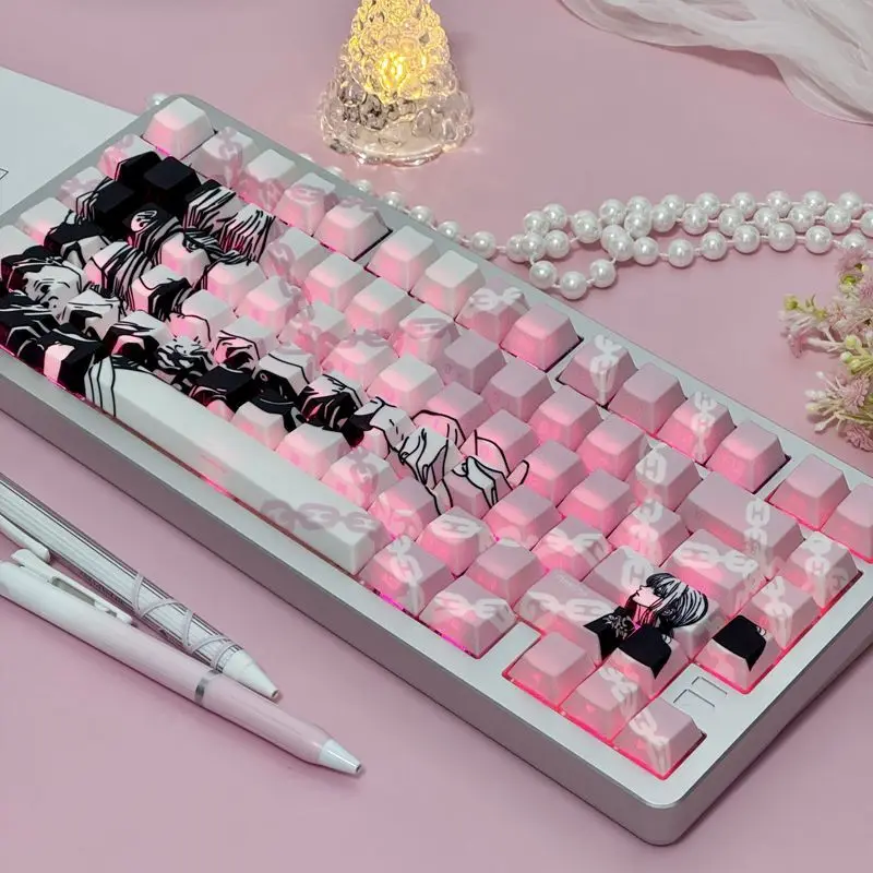 

74/121 цепочка для ключей Makima, тематические колпачки для клавиш, милый розовый ACNG, аниме Chreey, горячая сублимация, Dye-Sub, PBT, набор механических колпачков для клавиатуры