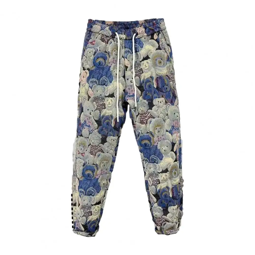 Calça de harém estampada masculina com bolsos elásticos na cintura, ajuste solto, streetwear longo casual, cintura média, fit, outono, inverno