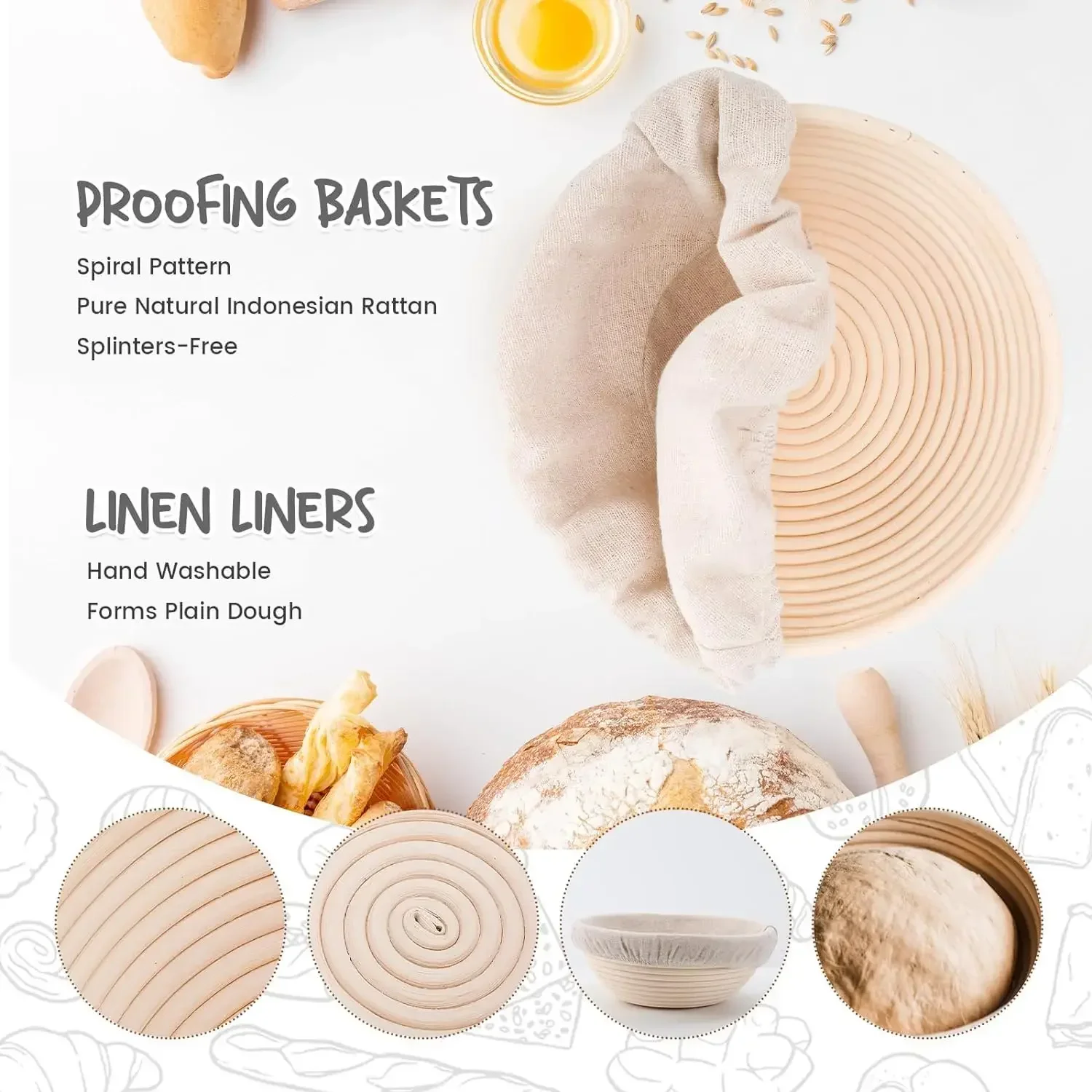 9inch Bread Proofing Basket Basket Sourdough Proofing Basket Round Proofing Bowls Rattan Baskets Liners Artisan Bread Making Kit