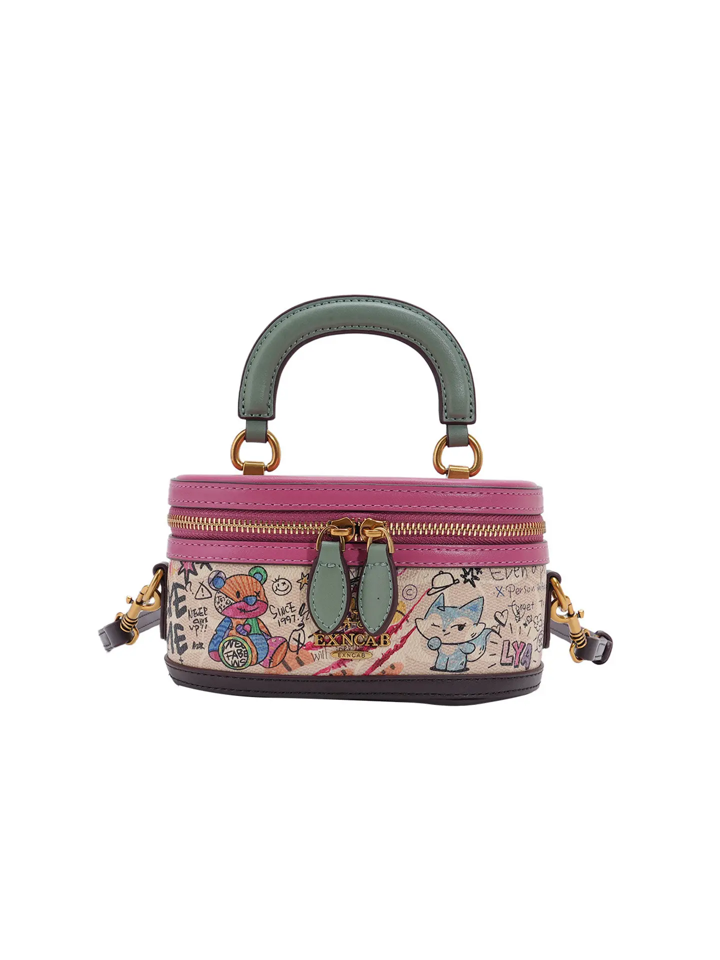 Luxury and Vintage Handheld Box Bag with Beautiful Cartoon Graffiti and Fashion Contrast Color Women's Versatile Crossbody Bag