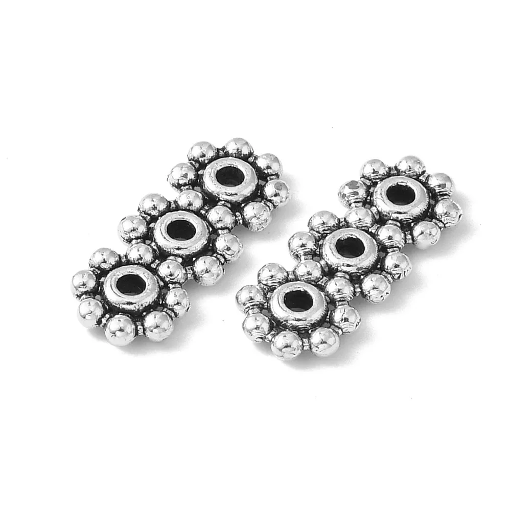 100pcs  style Alloy Spacer Bars Lead Free Cadmium Free Flower Antique Silver 15mm long 6mm wide 1.5mm thick hole: 1mm