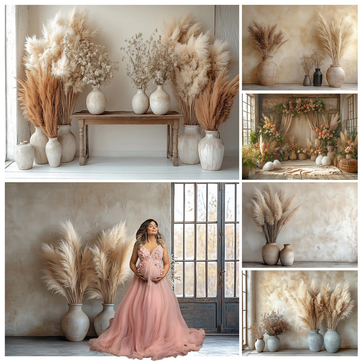 

Bohemia Room Backdrops Pregnant Baby Photocall Child Photo Reed Flower Props Woman Photocall Backgrounds
