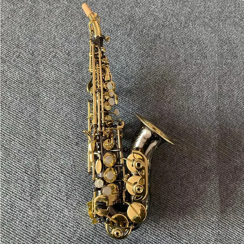 Beautiful Flower Engraving Black Nickel Plated Body Gold Lacquer Key Curved soprano Saxophone