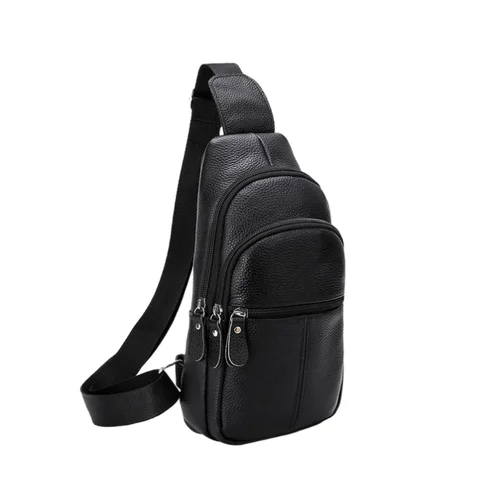 Imagen 2 del producto Paquete de pecho de cuero genuino, bolso de hombro de piel de vaca de gran capacidad para hombre, bolso cruzado para ir al trabajo de negocios, bolsa de almacenamiento para teléfono