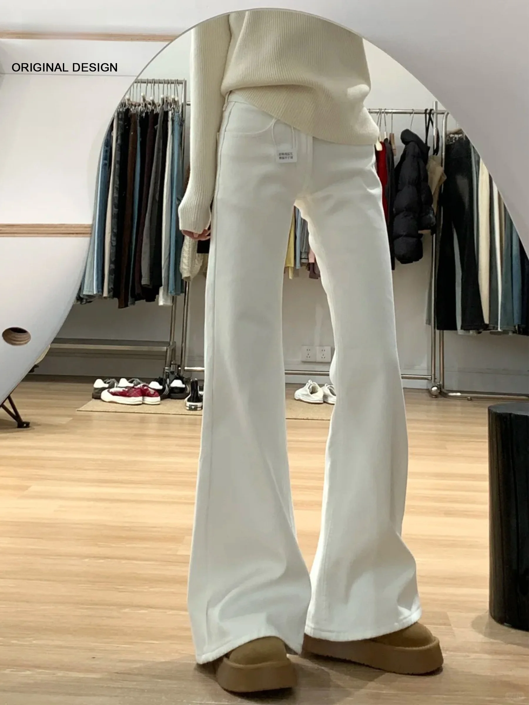 

White High Waist Bell Bottom Jeans Women's Summer New Slimming Loose Floor Length Hoof Jeans Wear Resistant Standard Fit