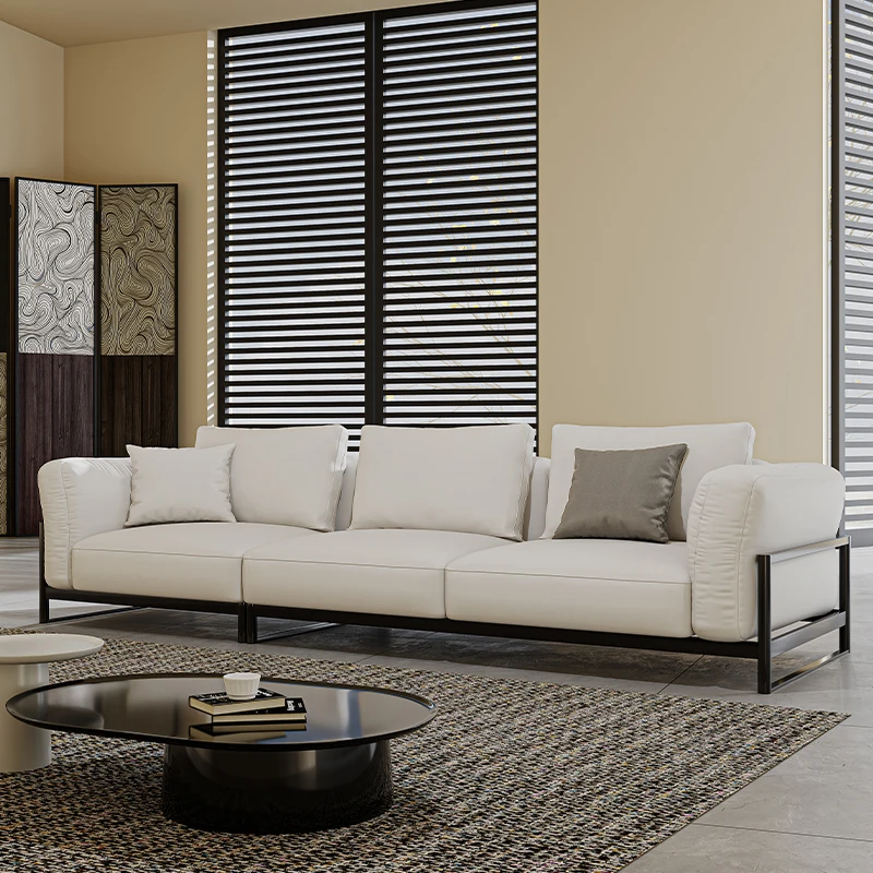 

Living room furniture sofa set luxury steel frame leather home sofa