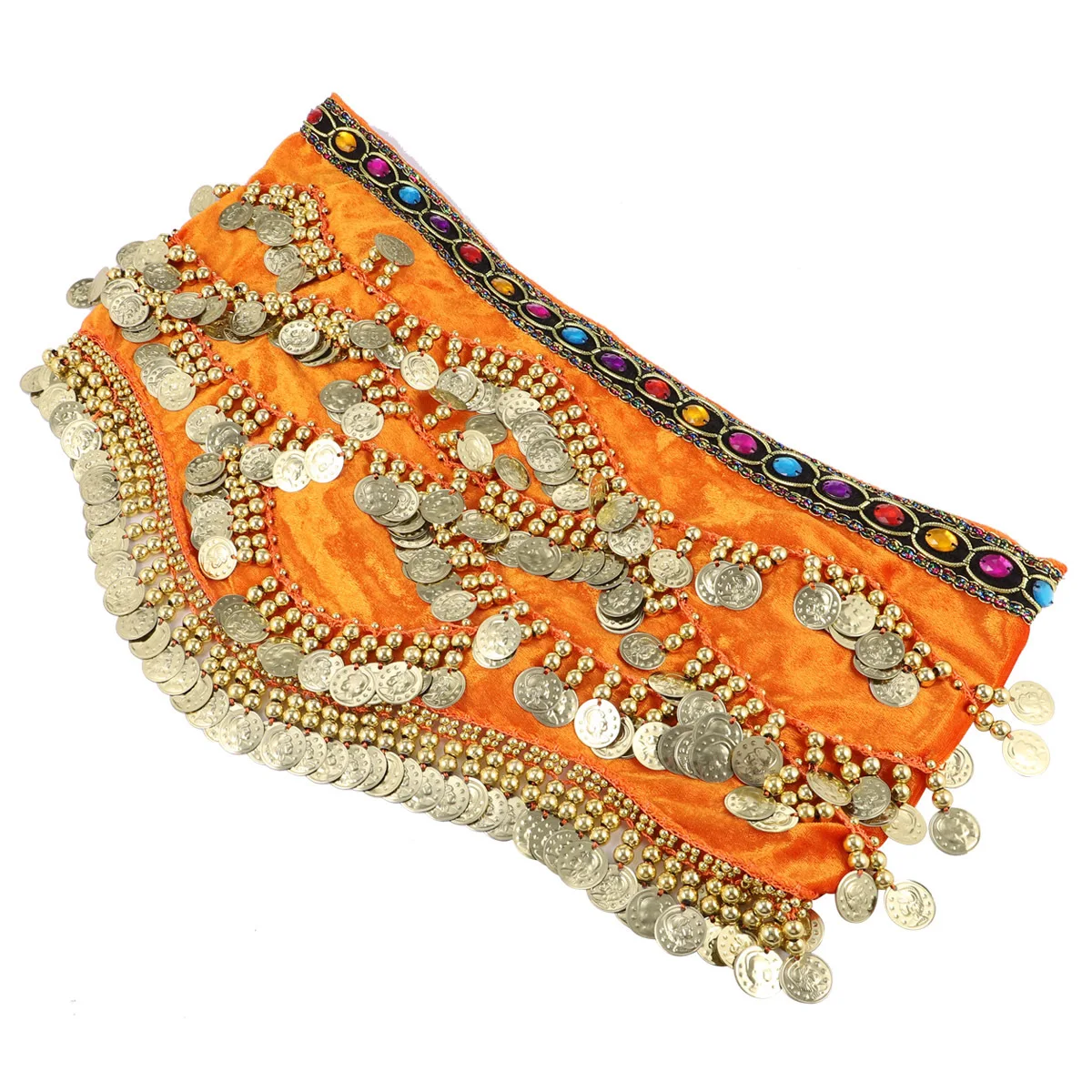 1 pezzo di cintura per sciarpa dell'anca di danza del ventre dell'India arancione, leggera e confortevole, decorazione con diamanti, regolabile per le prestazioni pratiche