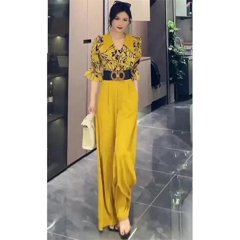 2024 Summer New Woman High-end Fashion Slim Temperament High Waist Loose and Elegant Age-reducing Wide-leg Jumpsuit Lady